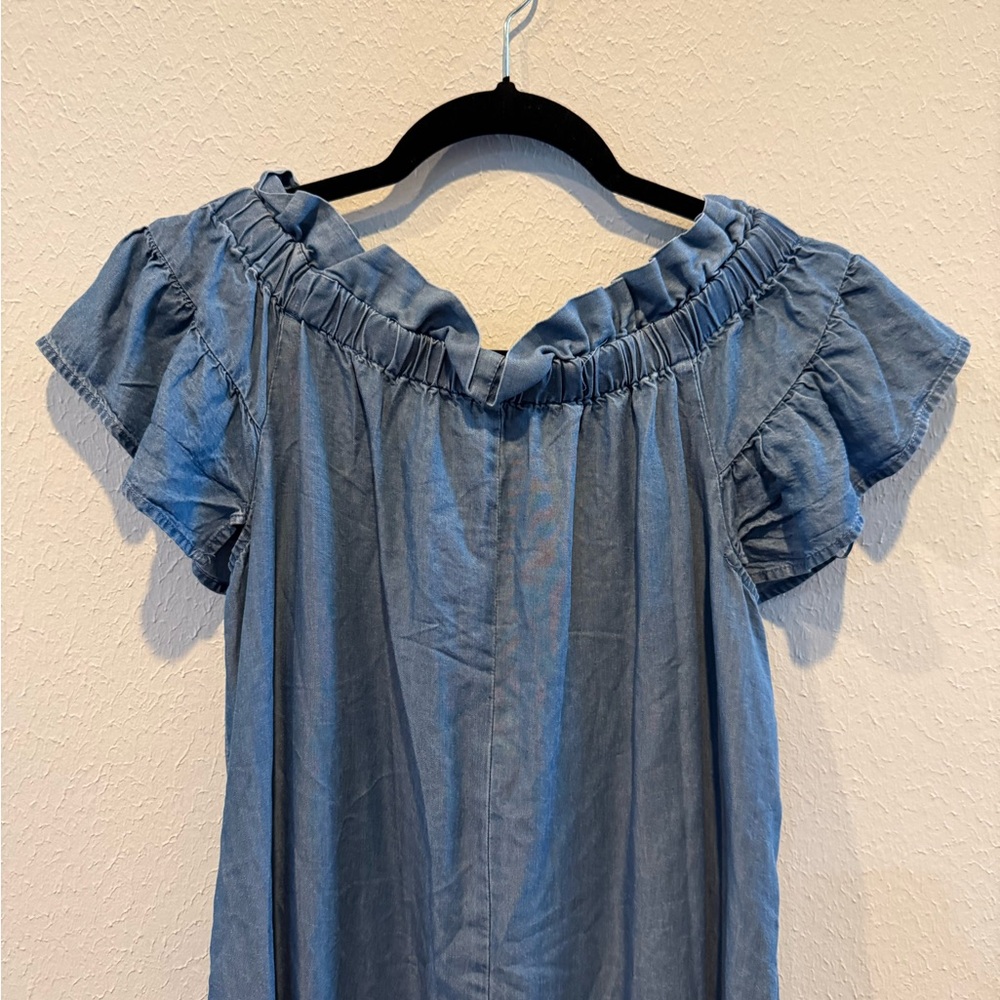 Chelsea & Theodore Denim-Look Ruffle Top - Chambray Blue - Picture 7 of 10